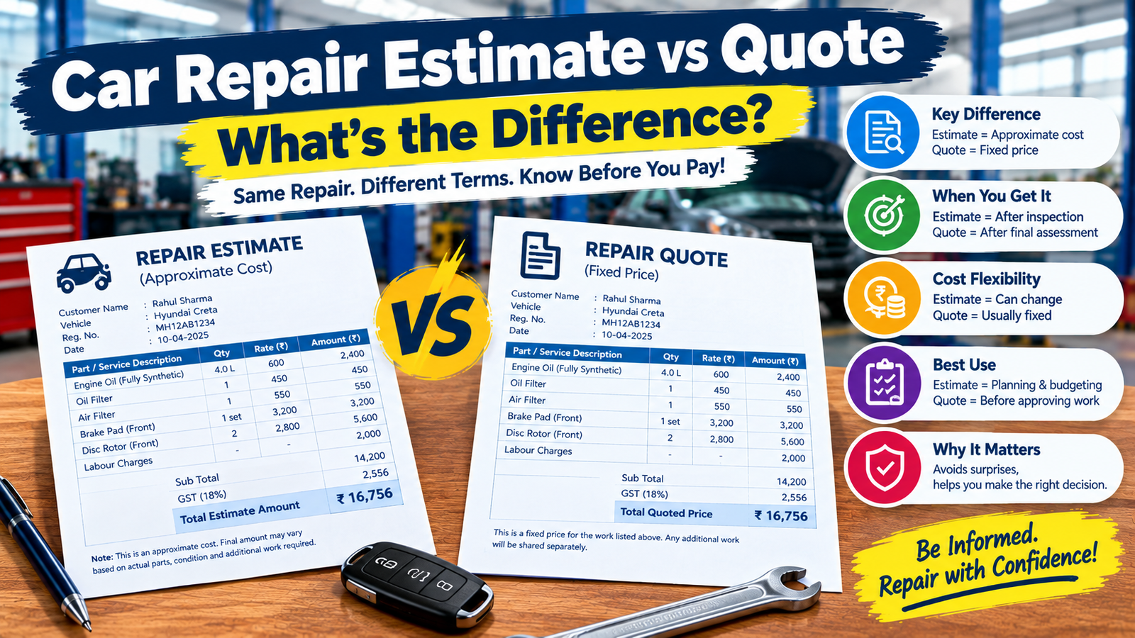 Car Repair Estimate vs Quote